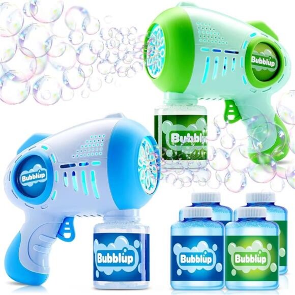 2 Packs Bubble Guns with 4 Bottles Solution, 8 Holes Light Up Automatic - Picture 1 of 7
